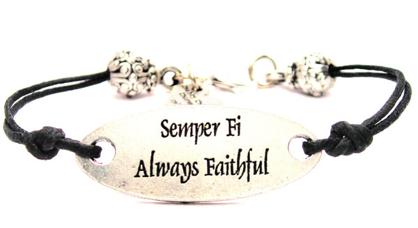 Semper Fi Always Faithful Black Cord Connector Bracelet