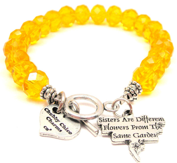 Sisters Are Different Flowers From The Same Garden Crystal Beaded Toggle Style Bracelet