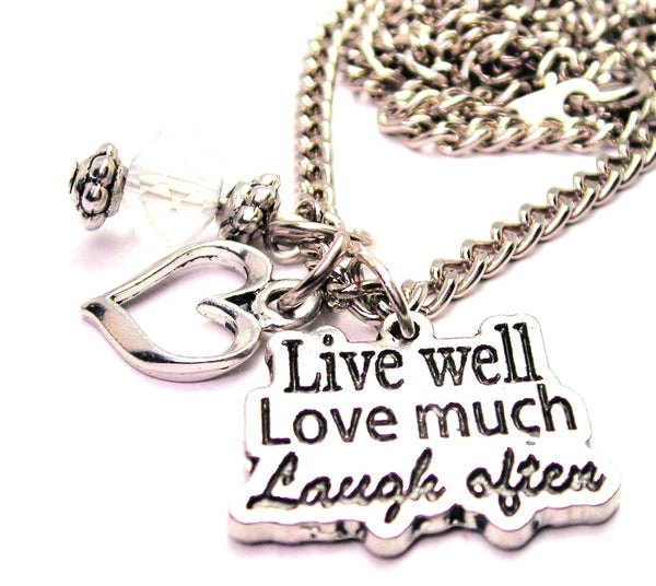 Live Well Love Much Laugh Often Necklace with Small Heart