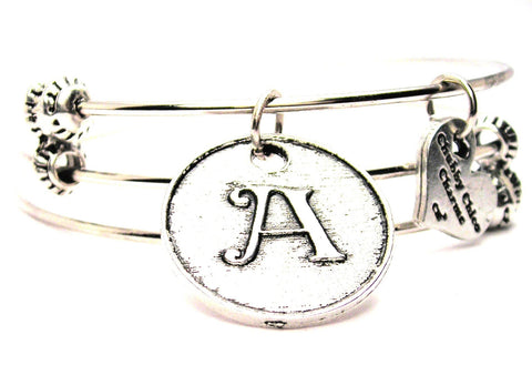 Initial A Circle Triple Style Expandable Bangle Bracelet