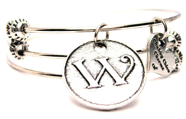 Initial W Circle Triple Style Expandable Bangle Bracelet