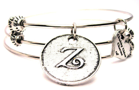 Initial Z Circle Triple Style Expandable Bangle Bracelet