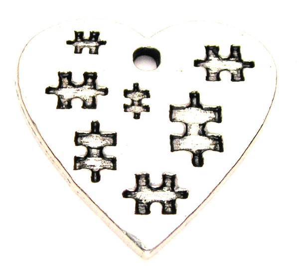 Puzzle Pieces All Over Your Heart Autism Heart Genuine American Pewter Charm