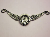 Steampunk Wings With Center Gears Pendant With 2 Loops Genuine American Pewter Charm