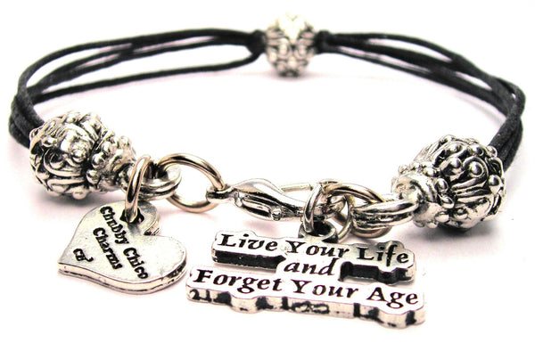 Live Your Life And Forget Your Age Beaded Black Cord Bracelet