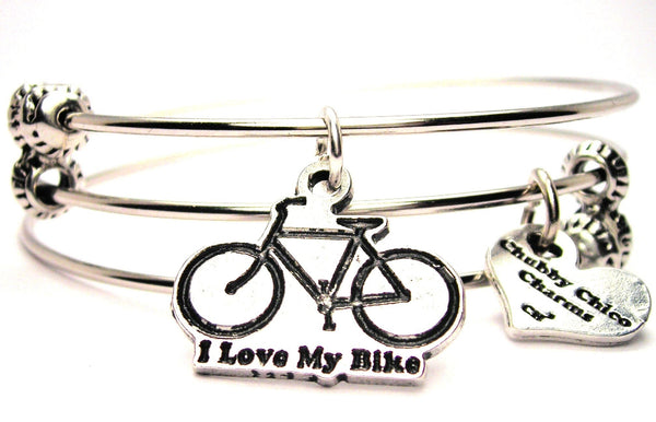 I Love My Bike Triple Style Expandable Bangle Bracelet
