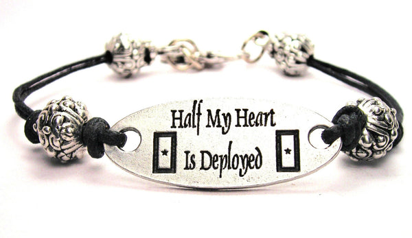 Half My Heart Is Deployed Black Cord Connector Bracelet