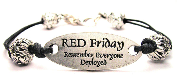 Red Friday Remember Everyone Deployed Black Cord Connector Bracelet