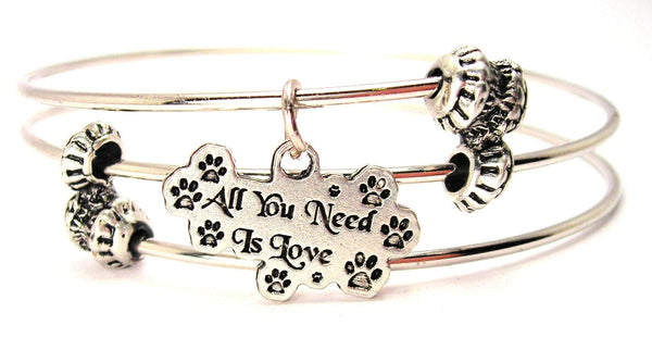 All You Need Is Love Paw Prints Triple Style Expandable Bangle Bracelet