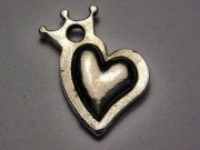 Chunky Heart With Crown Genuine American Pewter Charm