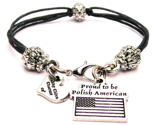 Proud To Be Polish American Beaded Black Cord Bracelet
