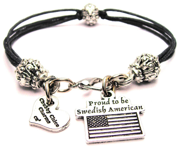 Proud To Be Swedish American Beaded Black Cord Bracelet