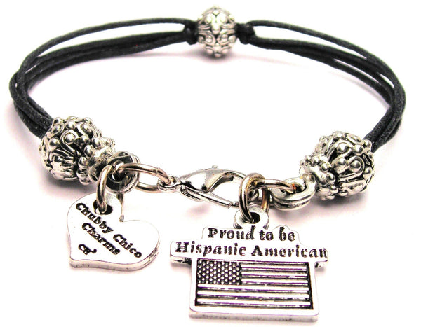 Proud To Be Hispanic American Beaded Black Cord Bracelet