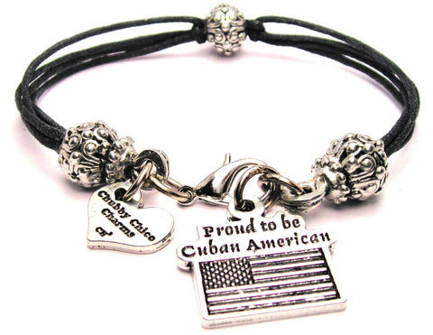 Proud To Be Cuban American Beaded Black Cord Bracelet