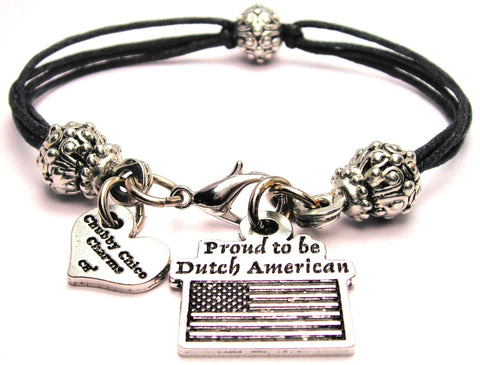 Proud To Be Dutch American Beaded Black Cord Bracelet