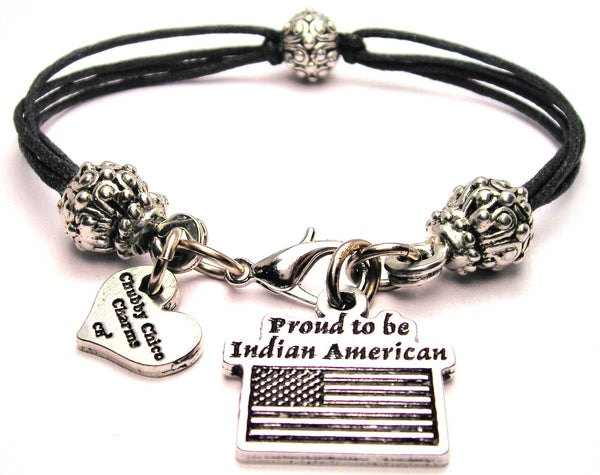 Proud To Be Indian American Beaded Black Cord Bracelet
