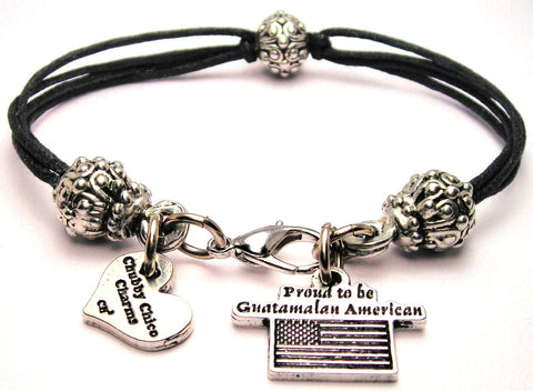 Proud To Be Guatemalan American Beaded Black Cord Bracelet