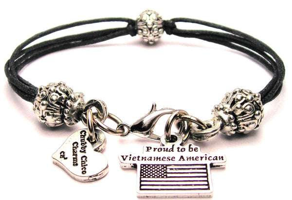 Proud To Be Vietnamese American Beaded Black Cord Bracelet