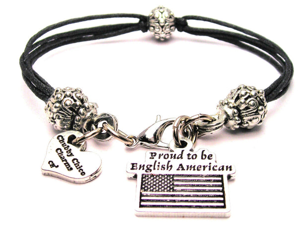 Proud To Be English American Beaded Black Cord Bracelet