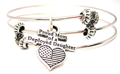 Proud Mom Of A Deployed Daughter Triple Style Expandable Bangle Bracelet