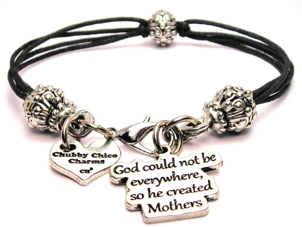 God Could Not Be Everywhere So He Created Mothers Beaded Black Cord Bracelet