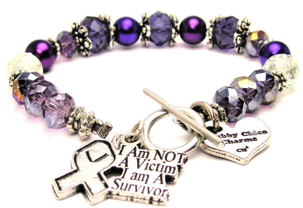 I Am Not A Victim I Am A Survivor Crystal Beaded Toggle Style Bracelet