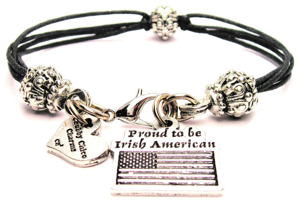 Proud To Be Irish American Beaded Black Cord Bracelet