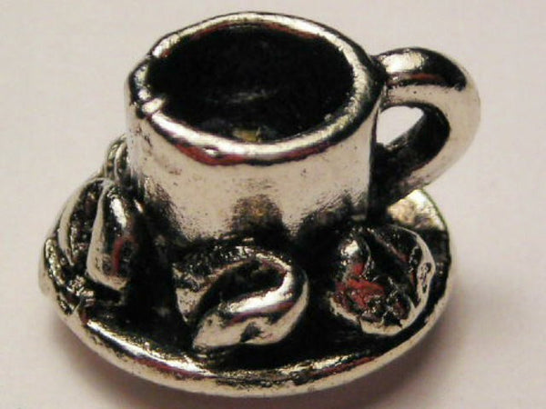 Coffee Cup With Coffee Beans Genuine American Pewter Charm