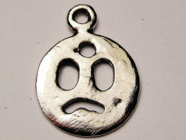 Unhappy Face With Bullet Hole Head Genuine American Pewter Charm