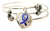 Lace Heart Awareness Ribbon Hand Painted Triple Style Expandable Bangle Bracelet