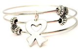 Heart Shaped Awareness Ribbon Hand Painted Triple Style Expandable Bangle Bracelet