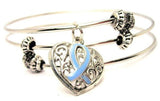 Lace Heart Awareness Ribbon Hand Painted Triple Style Expandable Bangle Bracelet