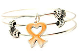 Heart Shaped Awareness Ribbon Hand Painted Triple Style Expandable Bangle Bracelet