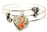 Lace Heart Awareness Ribbon Hand Painted Triple Style Expandable Bangle Bracelet