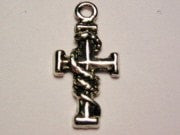 Cross With Serpent Snake Genuine American Pewter Charm