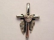 Cross With Shroud Genuine American Pewter Charm