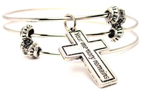 Your Memory Remains Cross Triple Style Expandable Bangle Bracelet