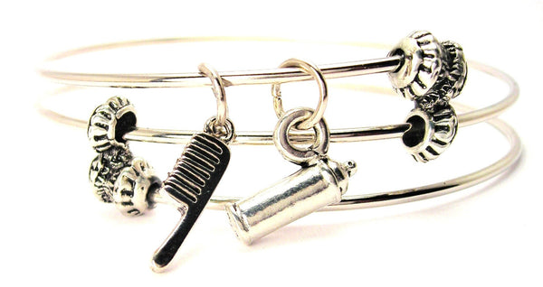 Hair Spray And Comb Triple Style Expandable Bangle Bracelet