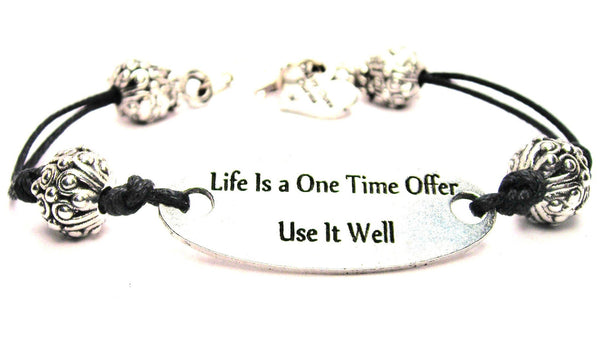 Life Is A One Time Offer Use It Well Black Cord Connector Bracelet