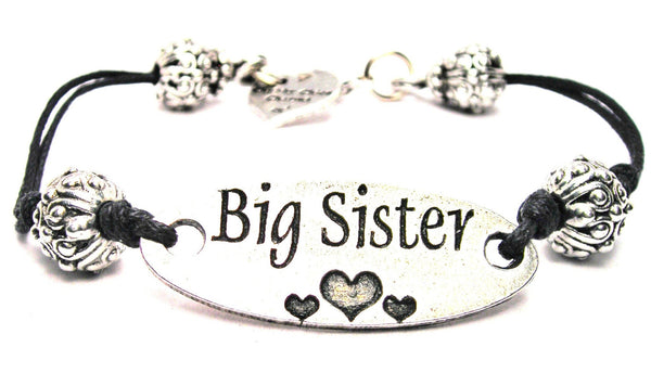 Big Sister With Hearts Black Cord Connector Bracelet
