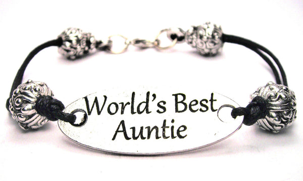 World's Best Auntie Black Cord Connector Bracelet