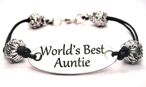 World's Best Auntie Black Cord Connector Bracelet