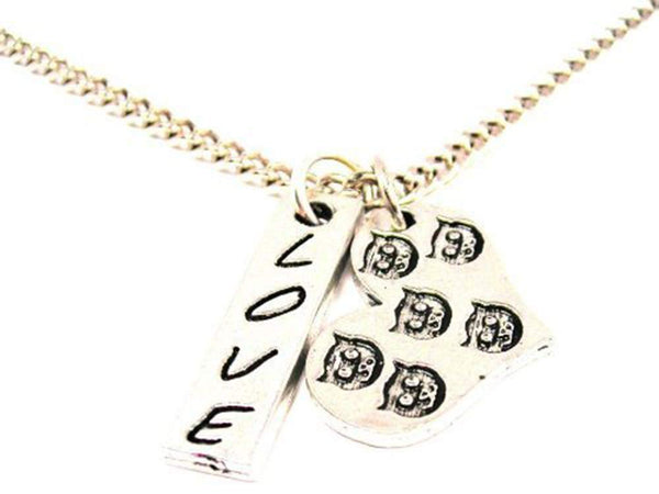 Kitty Faces All Over Heart Love Stick Necklace