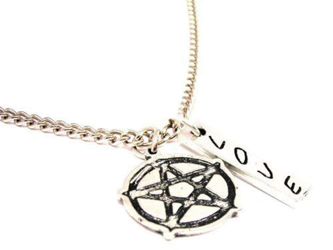 Engraved Style Pentacle Love Stick Necklace
