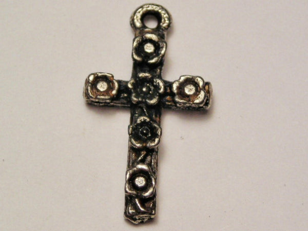 Flowered Gothic Cross Genuine American Pewter Charm