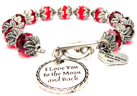 I Love You To The Moon And Back Detailed Trim Crystal Beaded Toggle Style Bracelet