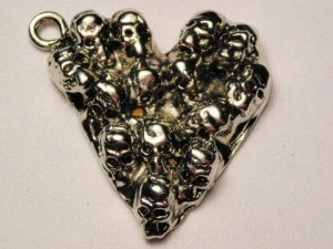 Day Of The Dead Skull Heart Genuine American Pewter Charm