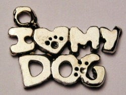 I Love My Dog With Paw Prints Genuine American Pewter Charm