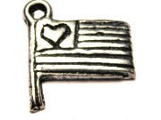 USA Flag With Heart Genuine American Pewter Charm