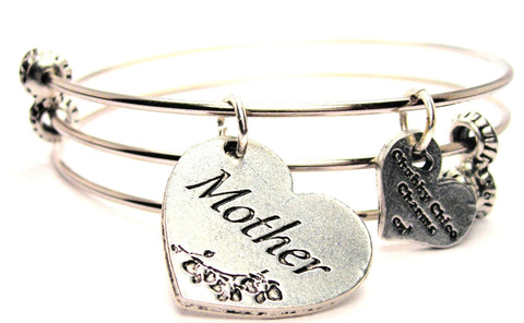 Mother Heart Triple Style Expandable Bangle Bracelet